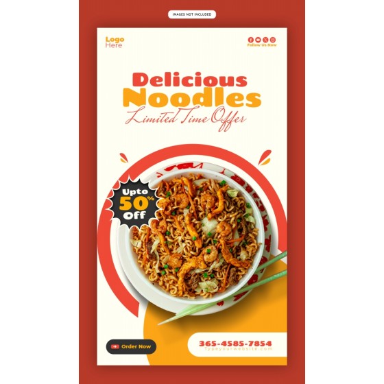 Delicious Fried Noodle Vertical Poster Design Source File, Food PSD Template